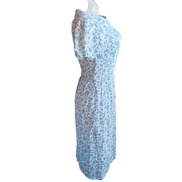 Vintage Women's 6/8 Dress 1960's Country Handmade 1of1 Blue Floral Cottage Day - Picture 4 of 7